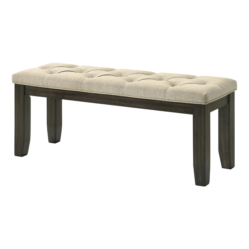 Heri Dining Bench- Tufted Seat Cushion- Beige- Chocolate Brown 48 Inch