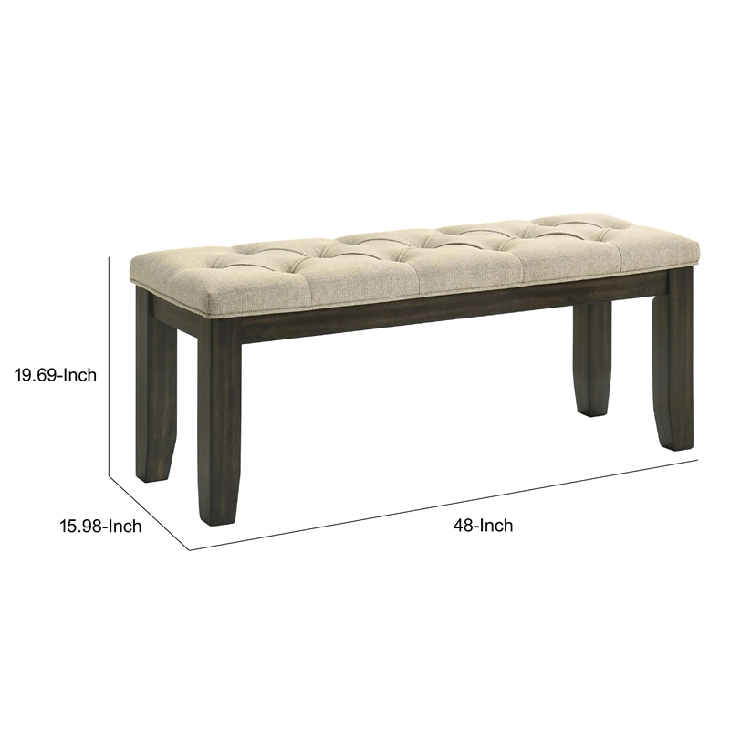 Heri Dining Bench- Tufted Seat Cushion- Beige- Chocolate Brown 48 Inch