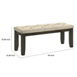 Heri Dining Bench- Tufted Seat Cushion- Beige- Chocolate Brown 48 Inch
