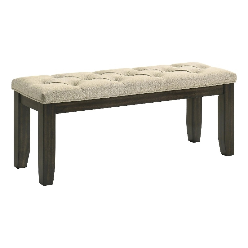 Heri Dining Bench- Tufted Seat Cushion- Beige- Chocolate Brown 48 Inch