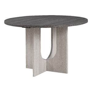 Kysa Dining Table- 47 Inch Gray Round Top- Cross U Pedestal Base- White