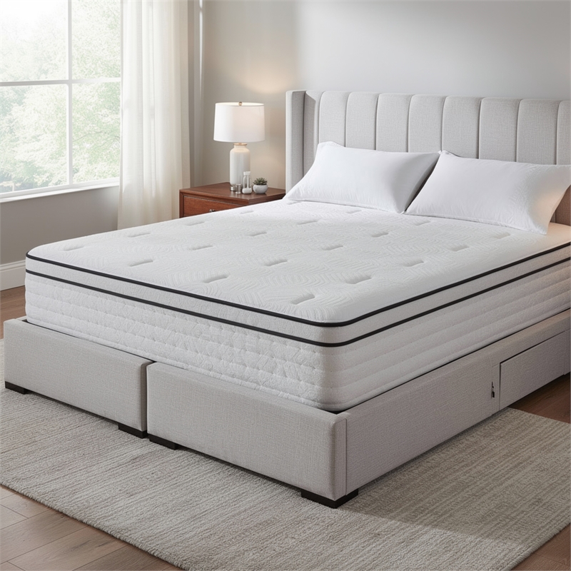 Mysa King Size Euro Top Mattress- Pocket Coil Springs- 12 Inch White