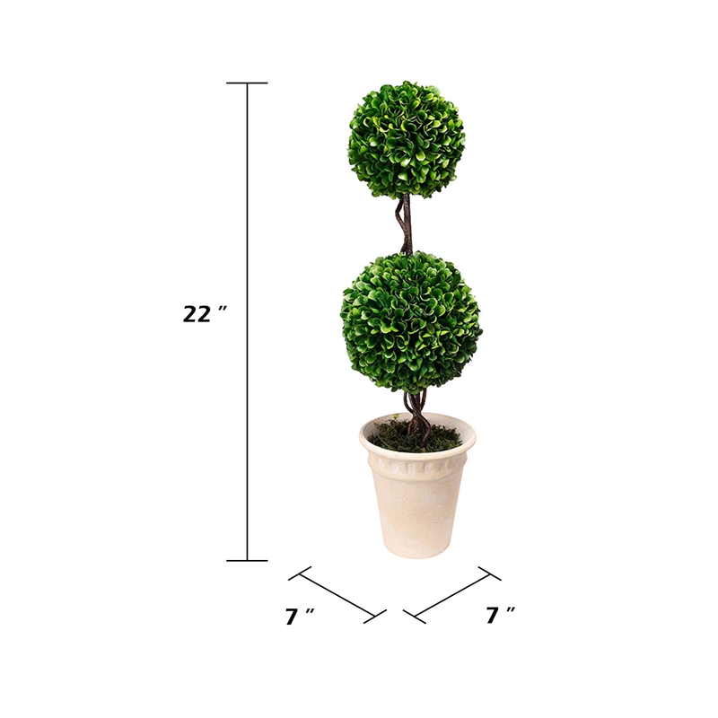 Naomi Artificial Boxwood Topiary Tree- Dual-Sphere Design- Lifelike 22 Inch