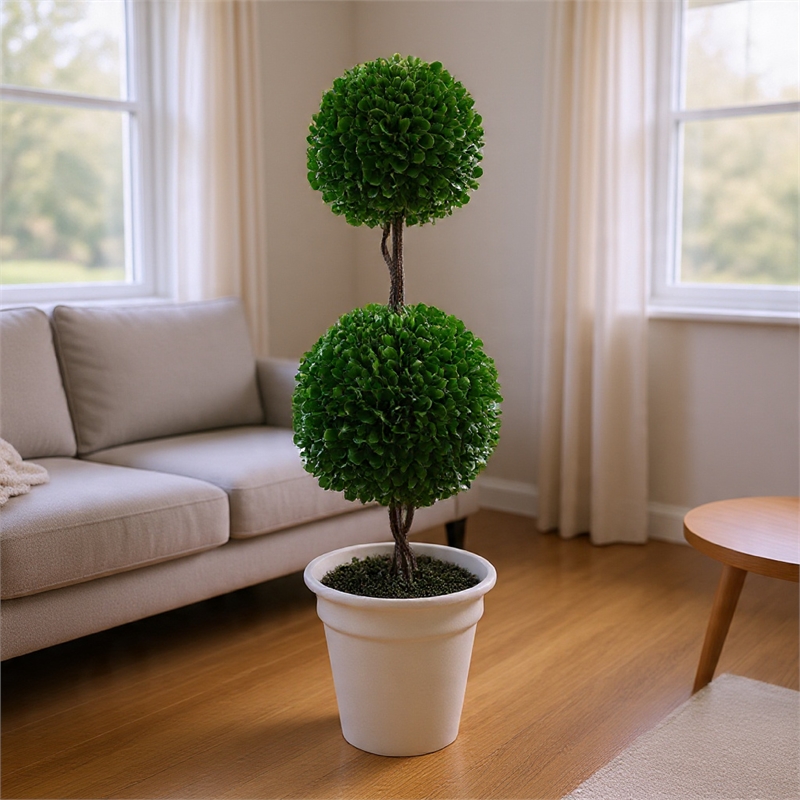 Naomi Artificial Boxwood Topiary Tree- Dual-Sphere Design- Lifelike 22 Inch