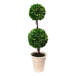 Naomi Artificial Boxwood Topiary Tree- Dual-Sphere Design- Lifelike 22 Inch