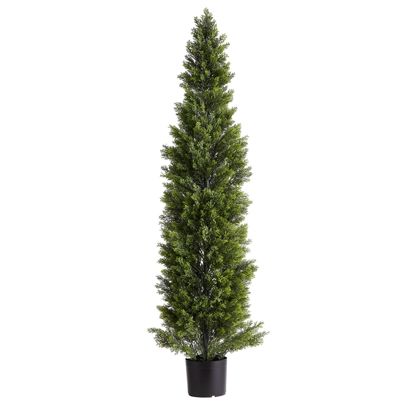 Cedar Pine Topiary Tree- Set of 2- Black Pot- Lifelike Poly Silk 60 Inch