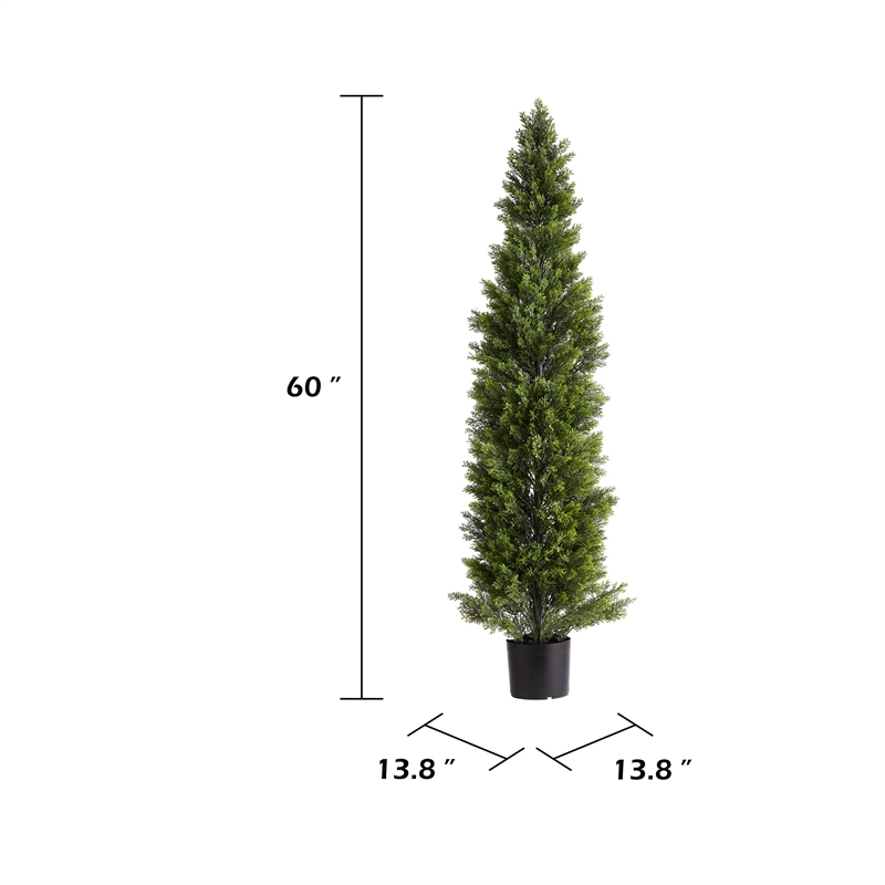 Cedar Pine Topiary Tree- Set of 2- Black Pot- Lifelike Poly Silk 60 Inch