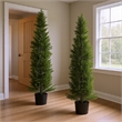 Cedar Pine Topiary Tree- Set of 2- Black Pot- Lifelike Poly Silk 60 Inch