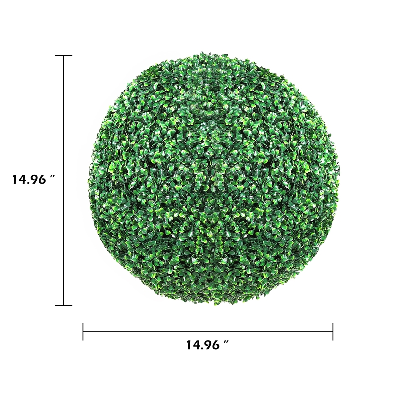 Zain Artificial Boxwood Topiary Balls- Set of 2- Lifelike Poly Silk 15 Inch