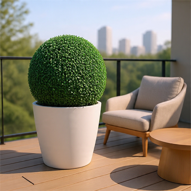 Zain Artificial Boxwood Topiary Balls- Set of 2- Lifelike Poly Silk 15 Inch