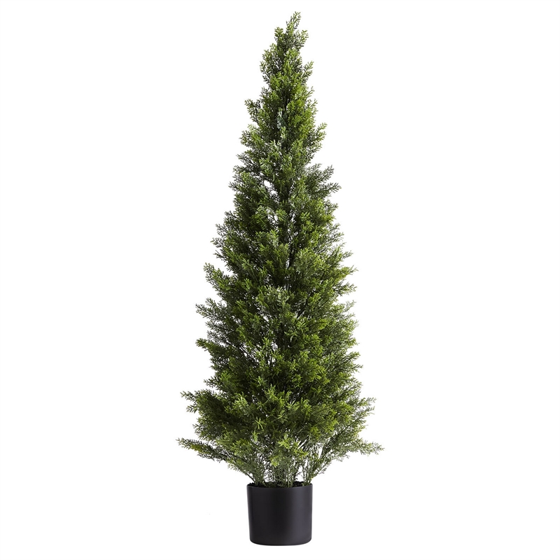 Arya Cedar Topiary Tree- Set of 2- Black Pot- Lifelike Poly Silk 48 Inch