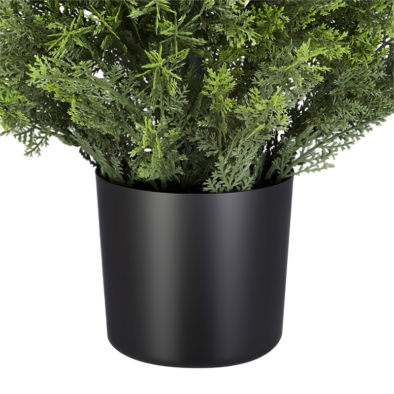 Arya Cedar Topiary Tree- Set of 2- Black Pot- Lifelike Poly Silk 48 Inch