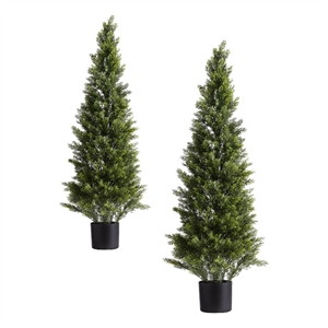 Arya Cedar Topiary Tree- Set of 2- Black Pot- Lifelike Poly Silk 48 Inch