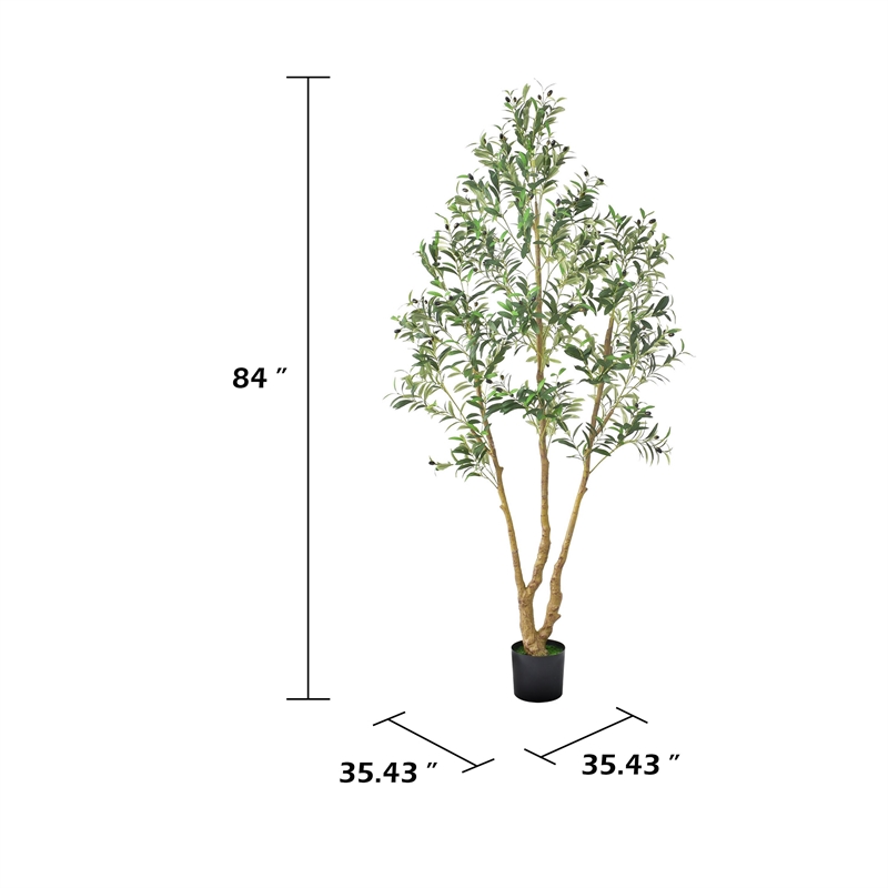 Artificial Olive Tree w Rubber Silk Leaves- Lifelike Poly Silk 84 Inch
