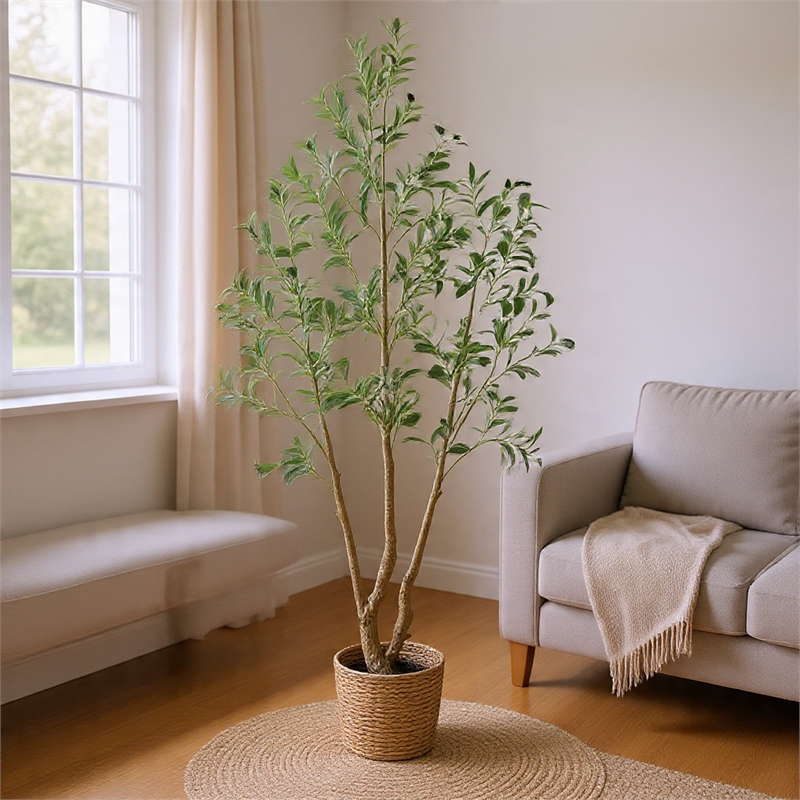 Artificial Olive Tree w Rubber Silk Leaves- Lifelike Poly Silk 84 Inch