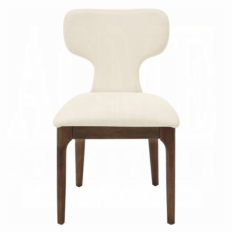 Mopa Side Chair Set of 2- Beige Chenille- Oak Brown Wood Frame- Low Back