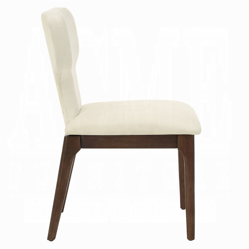 Mopa Side Chair Set of 2- Beige Chenille- Oak Brown Wood Frame- Low Back