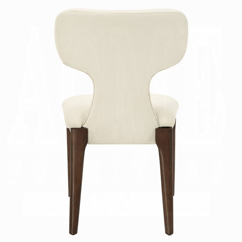 Mopa Side Chair Set of 2- Beige Chenille- Oak Brown Wood Frame- Low Back