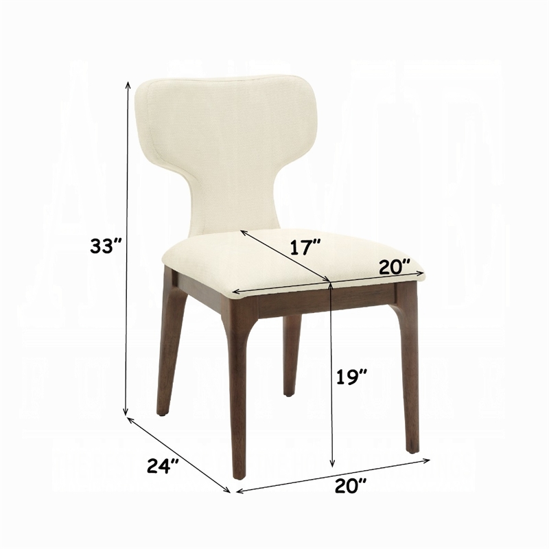 Mopa Side Chair Set of 2- Beige Chenille- Oak Brown Wood Frame- Low Back