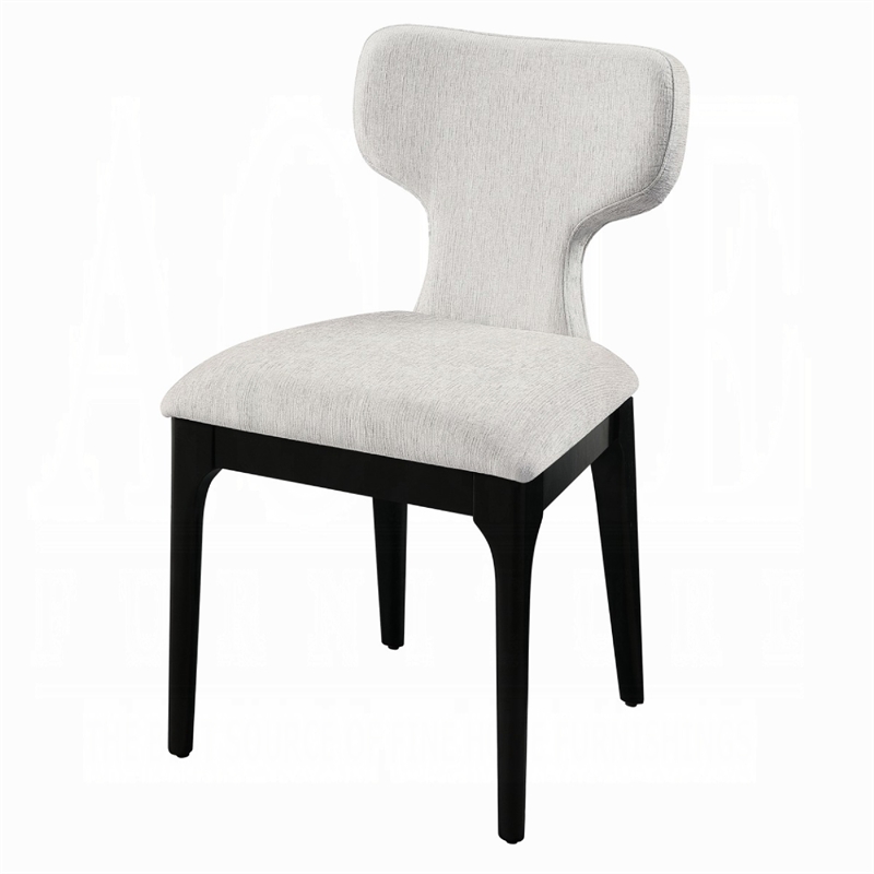 Mopa Side Chair Set of 2- Gray Chenille- Black Wood Frame- Low Back
