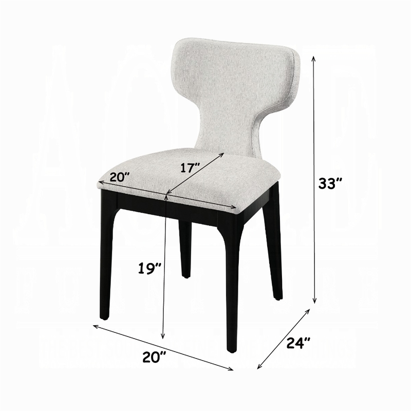 Mopa Side Chair Set of 2- Gray Chenille- Black Wood Frame- Low Back