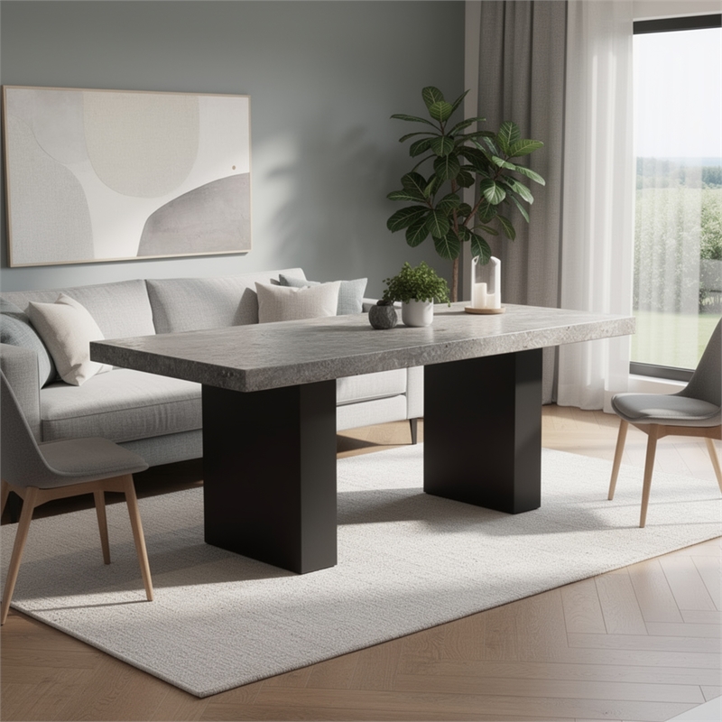 Mali Dining Bench- Cushioned Seat - Dove Gray Fabric- Dark Brown 40 Inch