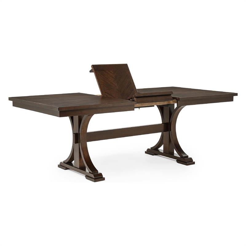Mali Dining Table w Butterfly Leaf- Trestle Base- Dark Brown 64-82 Inch