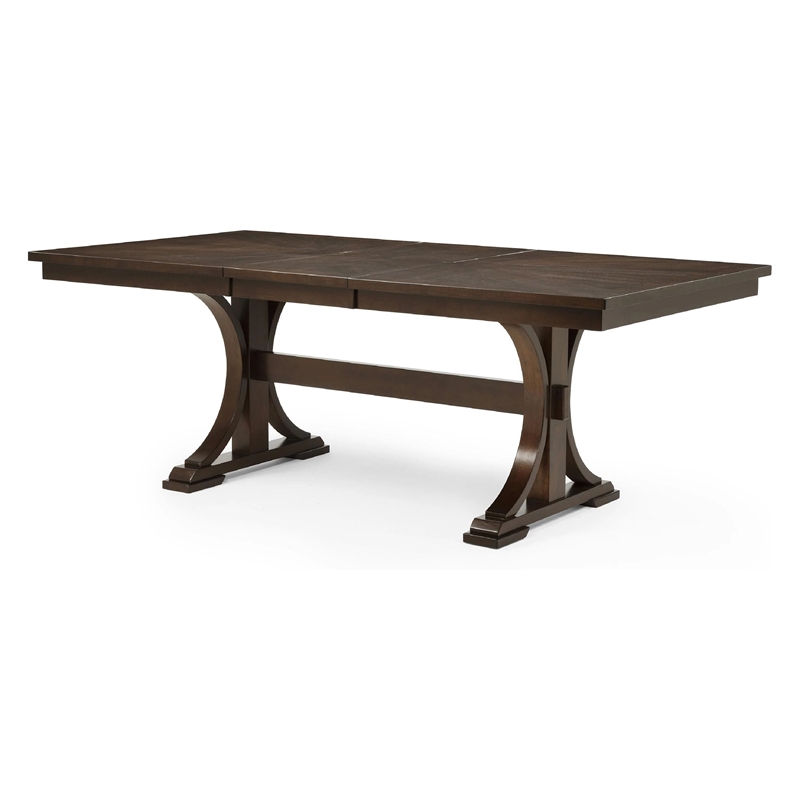 Mali Dining Table w Butterfly Leaf- Trestle Base- Dark Brown 64-82 Inch