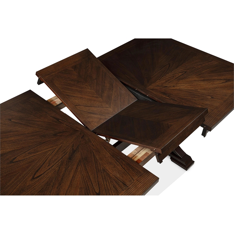 Mali Dining Table w Butterfly Leaf- Trestle Base- Dark Brown 64-82 Inch