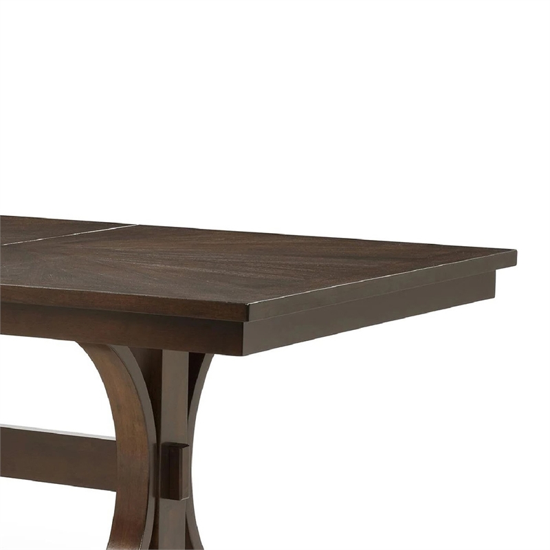 Mali Dining Table w Butterfly Leaf- Trestle Base- Dark Brown 64-82 Inch