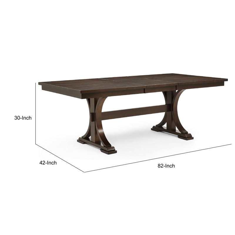 Mali Dining Table w Butterfly Leaf- Trestle Base- Dark Brown 64-82 Inch