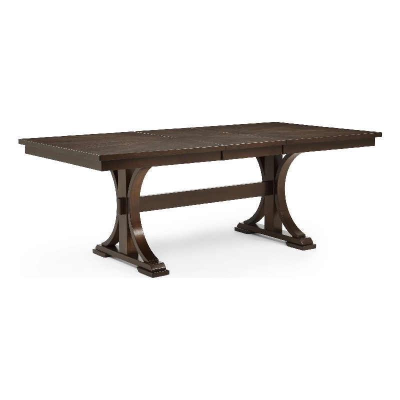 Mali Dining Table w Butterfly Leaf- Trestle Base- Dark Brown 64-82 Inch