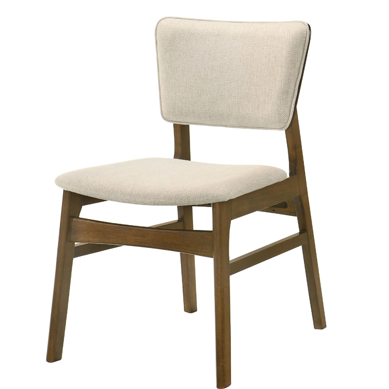 Stan Dining Chair Set of 2- Noble Platinum Beige Fabric- Walnut Brown