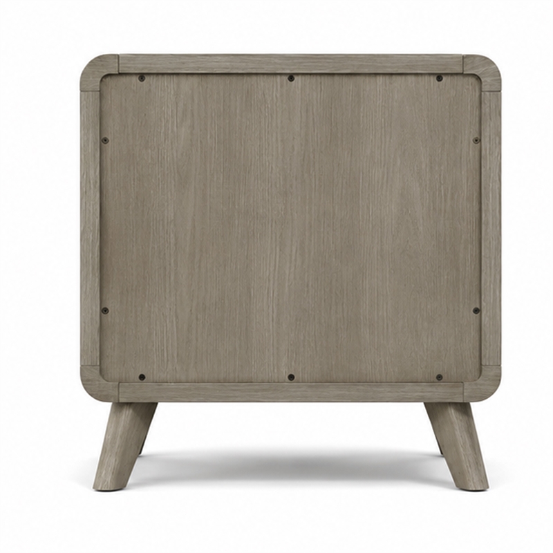 Reny Nightstand- 2 Drawers- Rounded Edges- Gold Knobs- Rustic Gray Wood