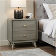 Reny Nightstand- 2 Drawers- Rounded Edges- Gold Knobs- Rustic Gray Wood