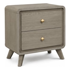 Reny Nightstand- 2 Drawers- Rounded Edges- Gold Knobs- Rustic Gray Wood