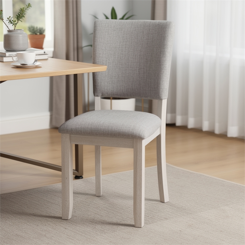 Sesa 4pc Dining Chair Set- Gray Upholstered Seat and Back- White Wood