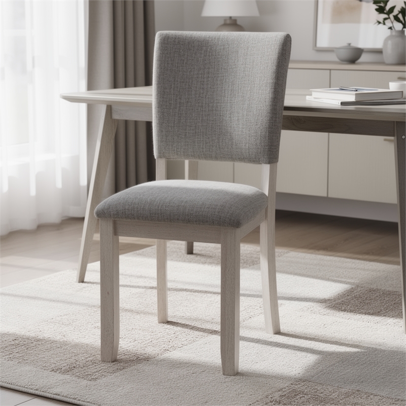 Sesa 4pc Dining Chair Set- Gray Upholstered Seat and Back- White Wood
