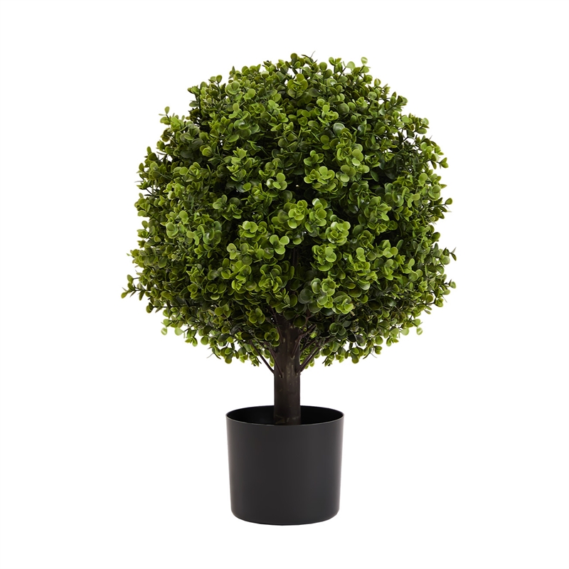 Yana Boxwood Topiary Tree with Pot- Set of 2- Green Poly Silk 22 Inch