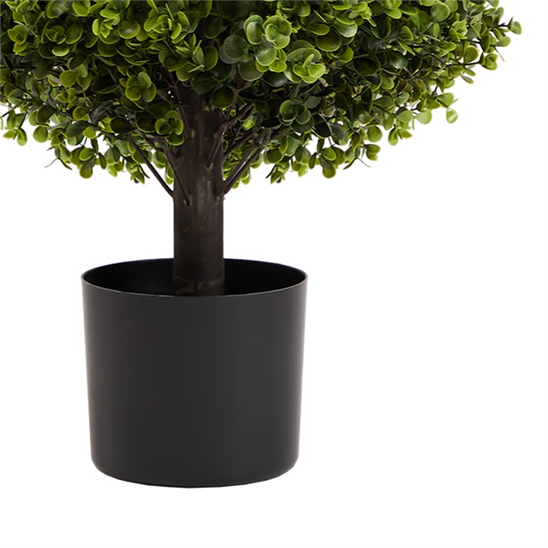 Yana Boxwood Topiary Tree with Pot- Set of 2- Green Poly Silk 22 Inch