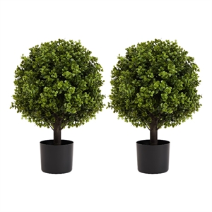 Yana Boxwood Topiary Tree with Pot- Set of 2- Green Poly Silk 22 Inch