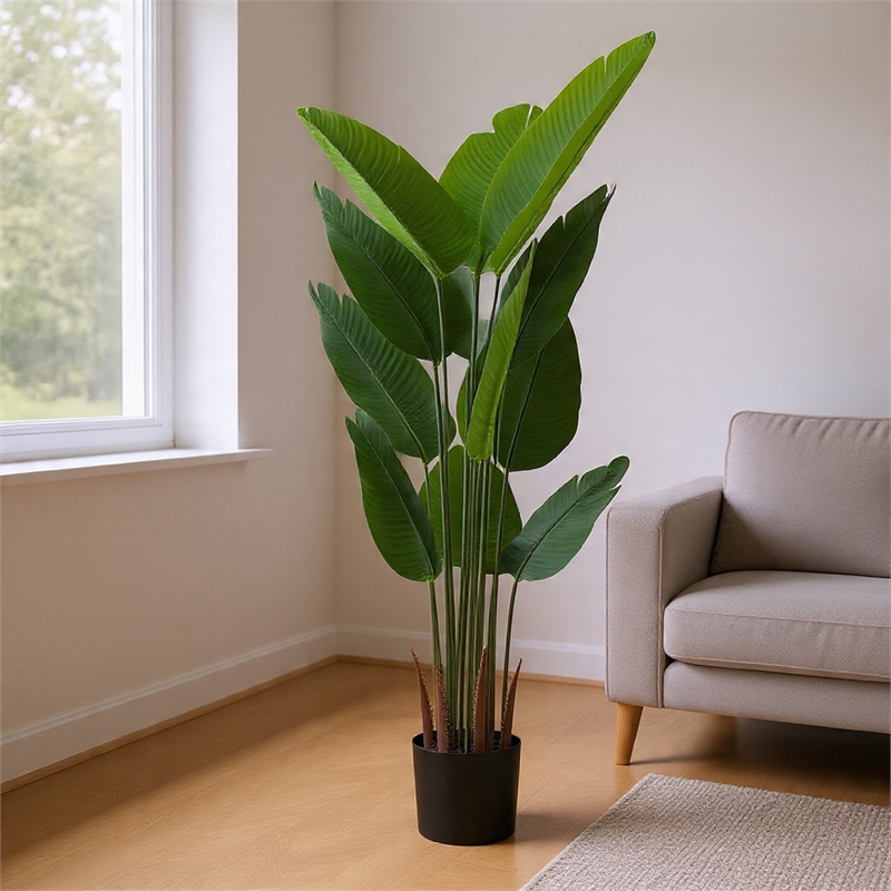 James Artificial Bird of Paradise Palm Tree- Set of 2- Green 63 Inch