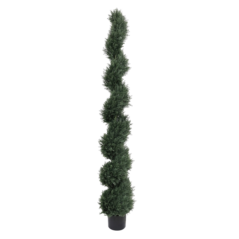 Syna Spiral Artificial Cedar Tree w Pot- Set of 2- Green Poly Silk 71 Inch