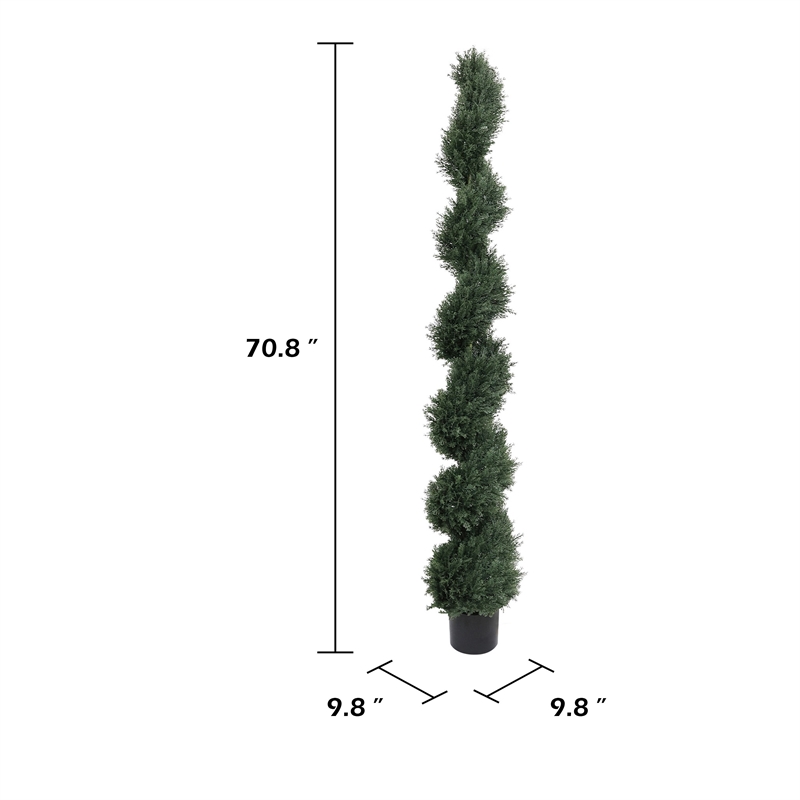Syna Spiral Artificial Cedar Tree w Pot- Set of 2- Green Poly Silk 71 Inch