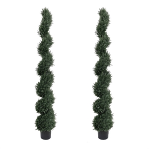 Syna Spiral Artificial Cedar Tree w Pot- Set of 2- Green Poly Silk 71 Inch