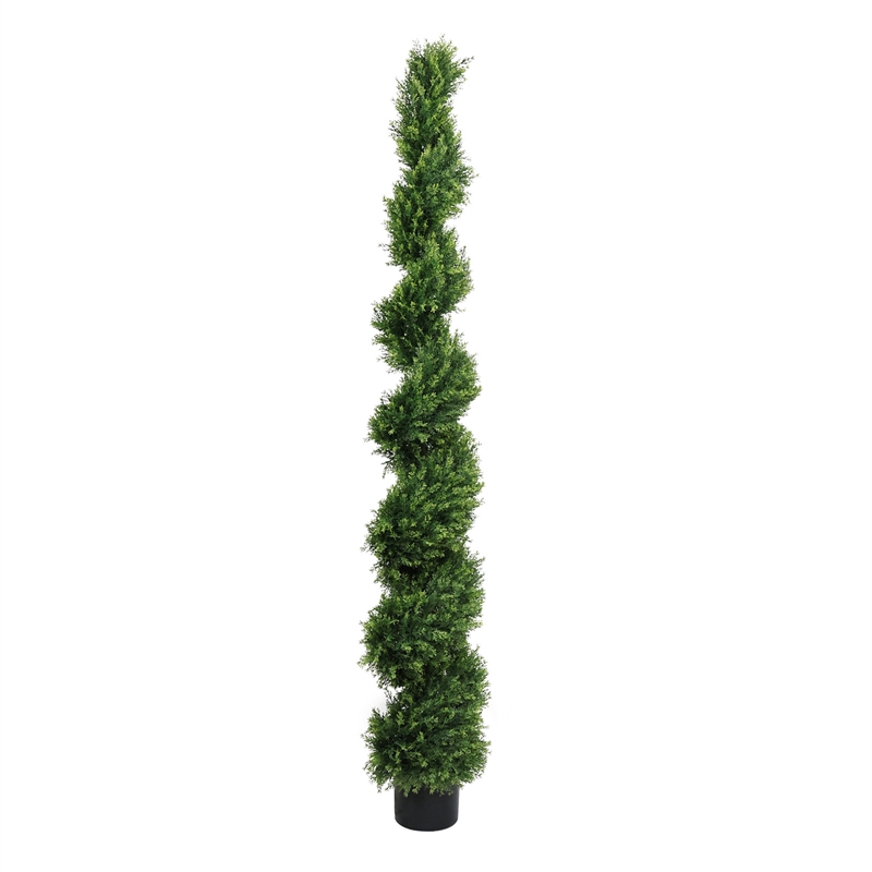 Syna Spiral Cedar Tree- Set of 2- Two-Tone Green Poly Silk 71 Inch