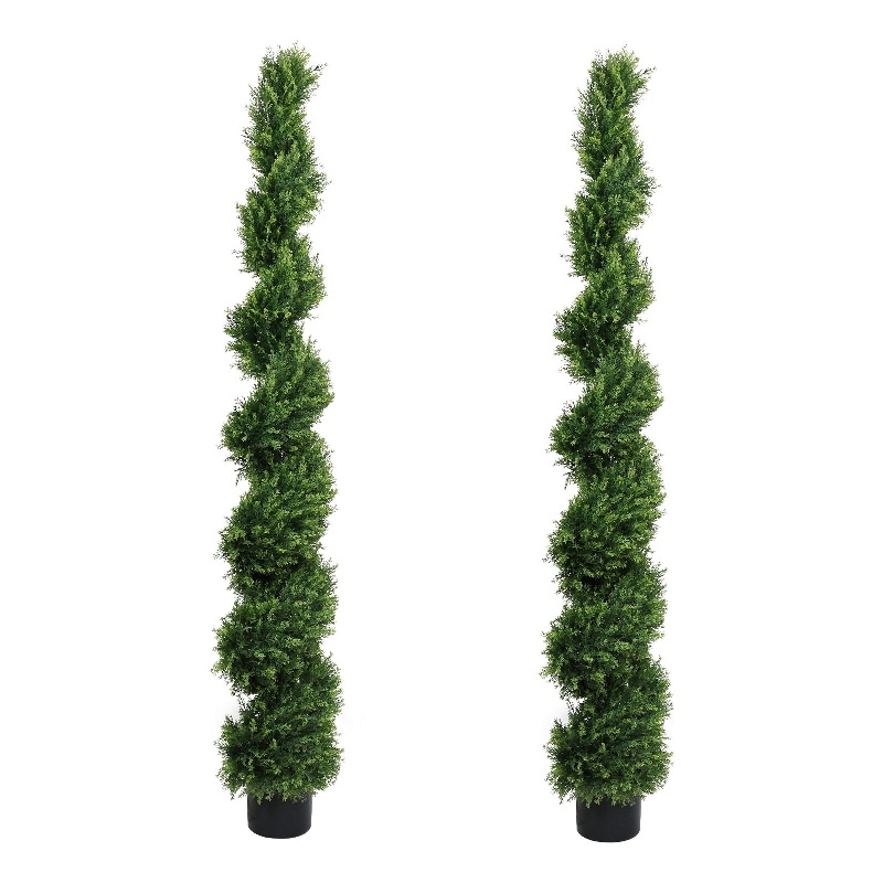 Syna Spiral Cedar Tree- Set of 2- Two-Tone Green Poly Silk 71 Inch