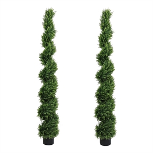 Syna Spiral Cedar Tree- Set of 2- Two-Tone Green Poly Silk 71 Inch