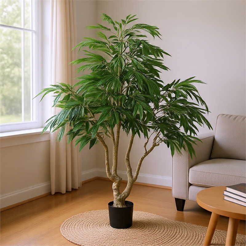 Aisha Artificial Willow Tree with ThermoPoly Silk Foliage- Green 83 Inch