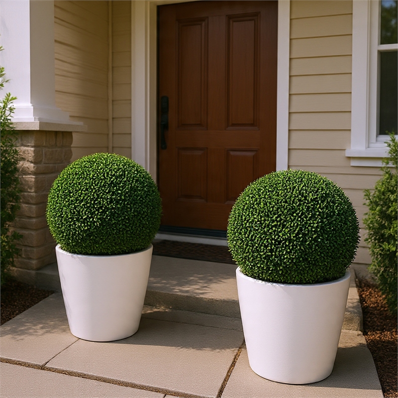 Sophie Faux Boxwood Topiary Balls- Set of 2- Green Poly Silk 19 Inch